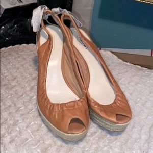 Coach camel brown peep toe espadrille wedge heels